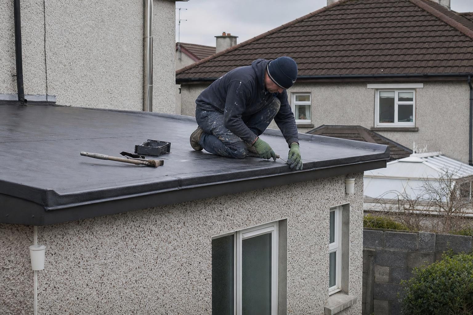 Flat roof repair work on a Limerick extension